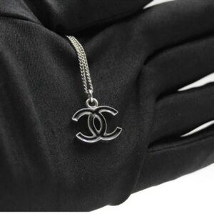 Chanel Black Enamel CC Silver Mini Necklace